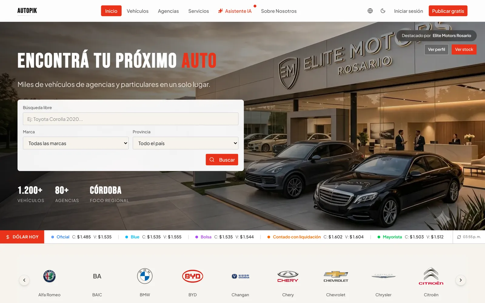 Home de Autopik, marketplace de autos, con el buscador de vehículos